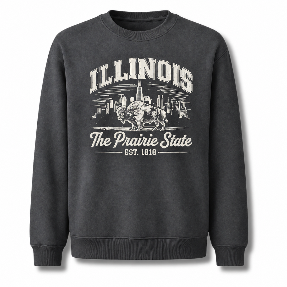 Illinois American Bison Prairie Wildlife Heritage Sweatshirt - Dark Heather
