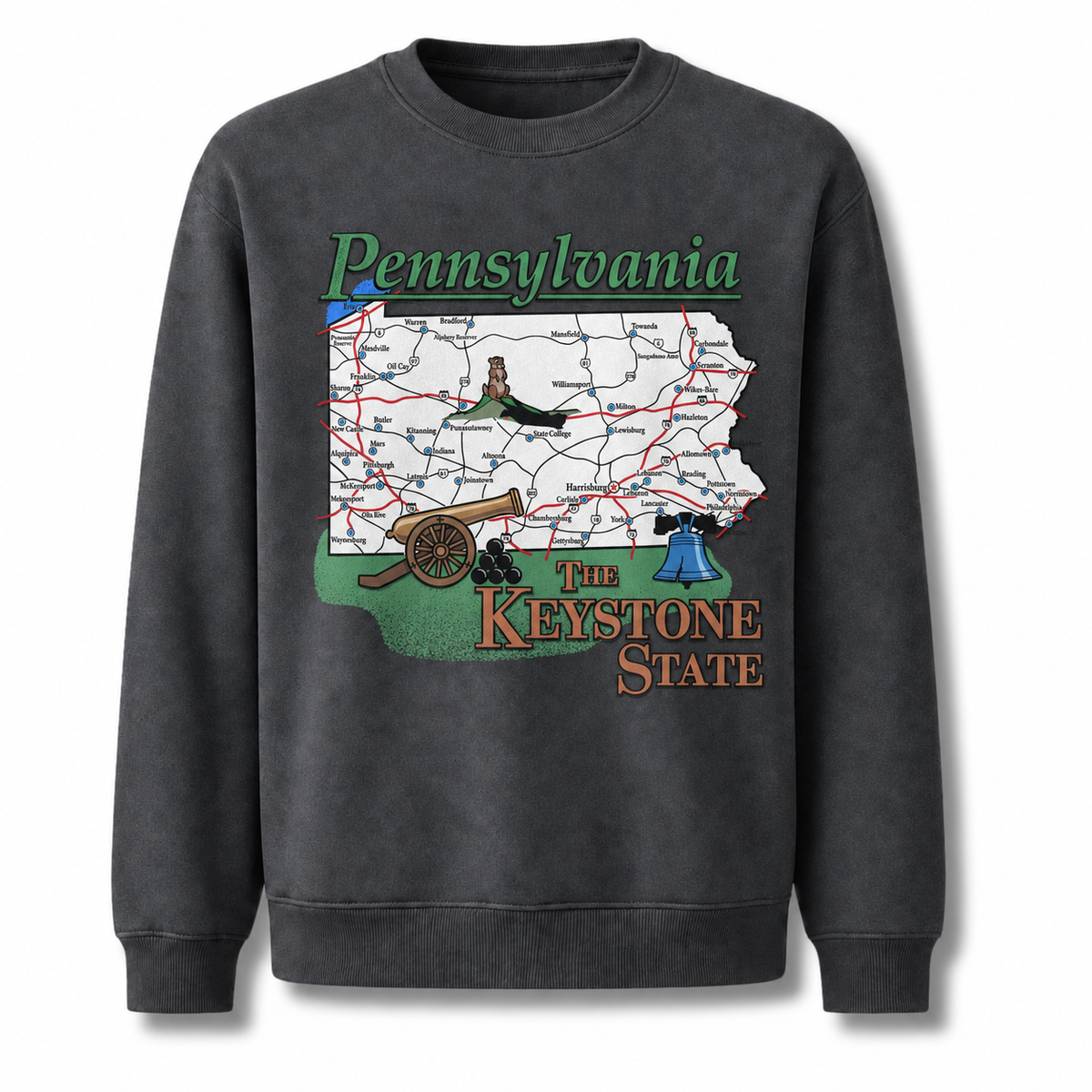 Pennsylvania Countryside State Map Rustic Vintage Sweatshirt - Dark Heather