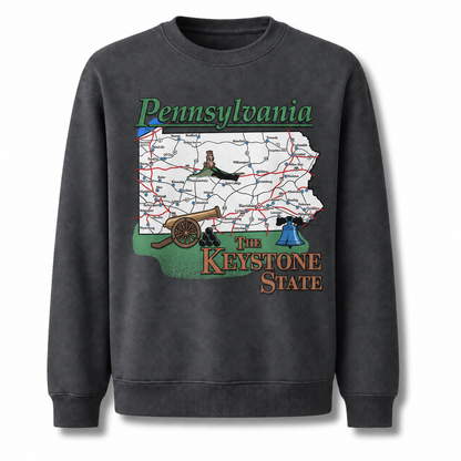 Pennsylvania Countryside State Map Rustic Vintage Sweatshirt - Dark Heather