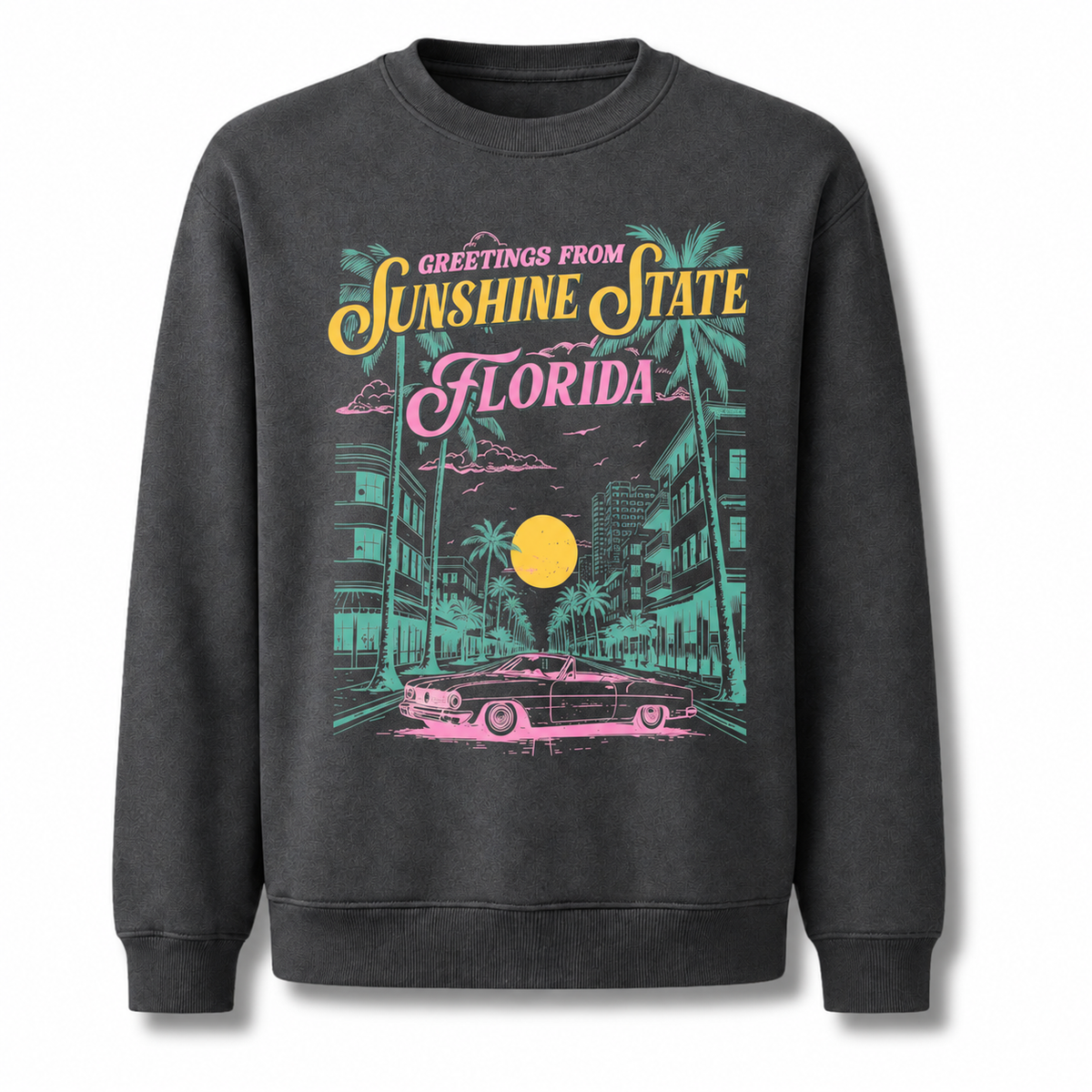 Florida Sunshine State Retro Distressed Vintage Sweatshirt - Dark Heather