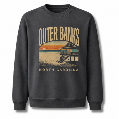 Outer Banks North Carolina Coastal Landscape Vintage Sweatshirt - Dark Heather