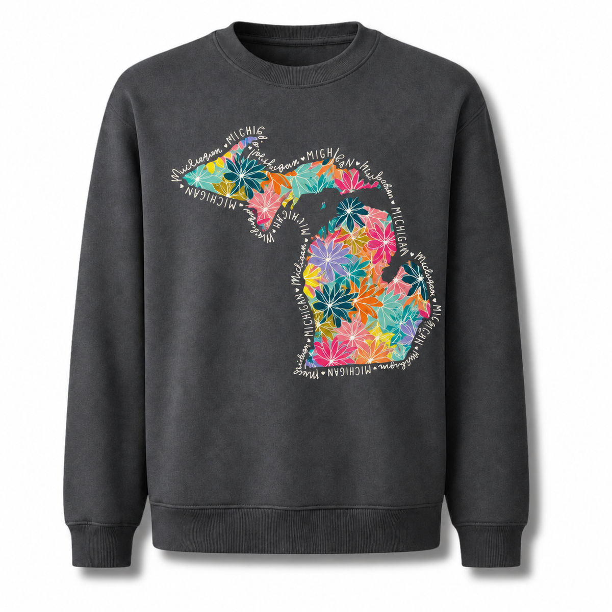 Michigan Apple Blossom Vintage Botanical Floral Sweatshirt - Dark Heather