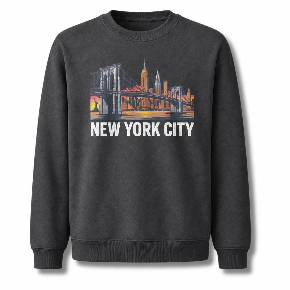 Brooklyn Bridge Manhattan Skyline Vintage Retro Sweatshirt - Dark Heather