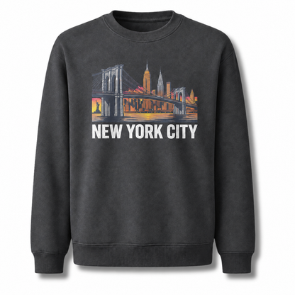 Brooklyn Bridge Manhattan Skyline Vintage Retro Sweatshirt - Dark Heather