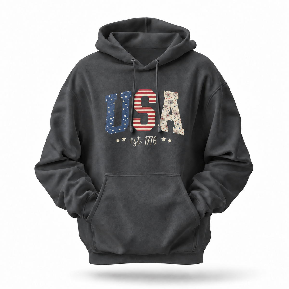 America Est 1776 Patriotic USA Flag Hoodie