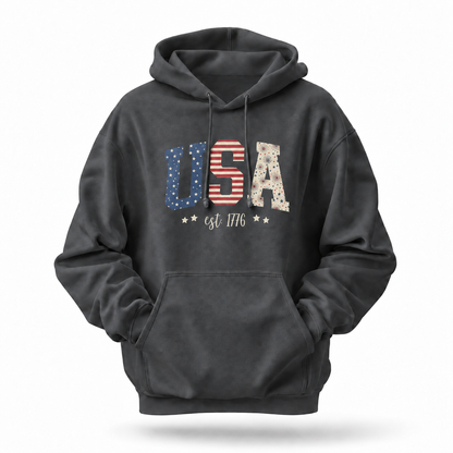 America Est 1776 Patriotic USA Flag Hoodie