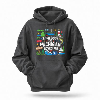 Somebody in Michigan Loves Me State Icons Navy Hoodie