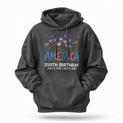 America 250th Birthday Floral Butterfly Hoodie