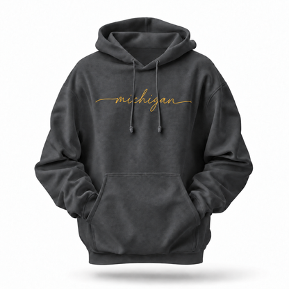 Michigan Minimalist Yellow Script Hoodie