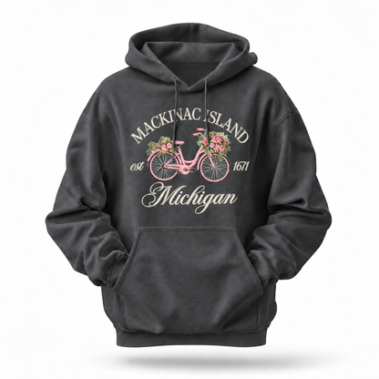 Mackinac Island Michigan Est 1671 Pink Bicycle Navy Hoodie