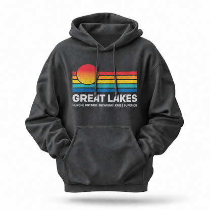 Great Lakes Retro Sunset Huron Ontario Michigan Erie Superior Hoodie