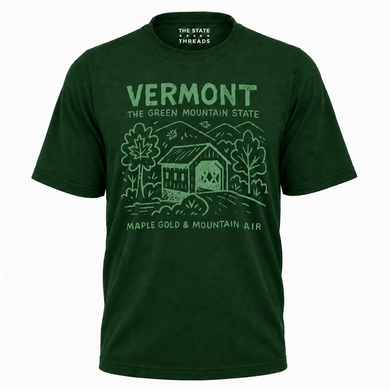 Vermont Green Mountain State Maple Gold Covered Bridge Shirt