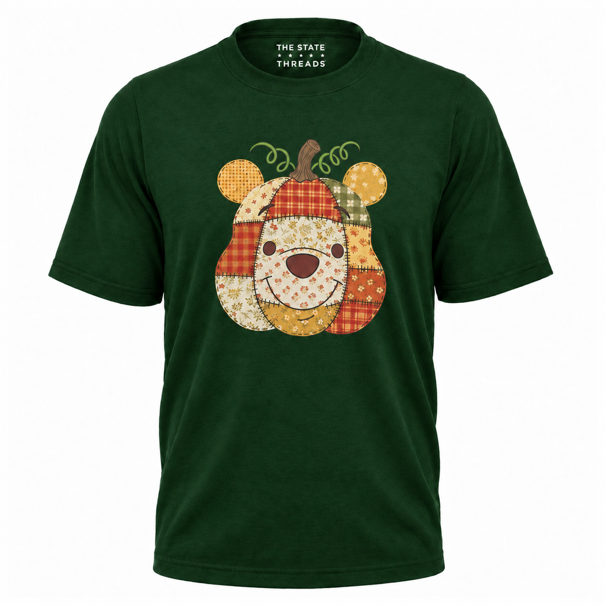 America Autumn Bear Patchwork Pumpkin Graphic Shirt