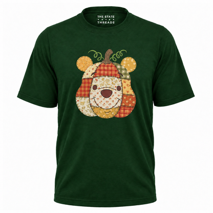 America Autumn Bear Patchwork Pumpkin Graphic Shirt