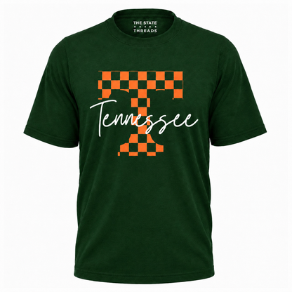 Tennessee Checkerboard Letter T Vintage Script Shirt
