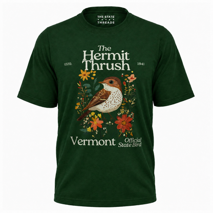 Vermont Hermit Thrush State Bird Vintage Floral Shirt