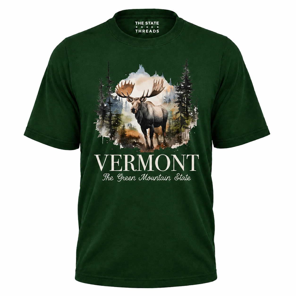 Vermont Watercolor Moose Forest Mountain State Pride Shirt