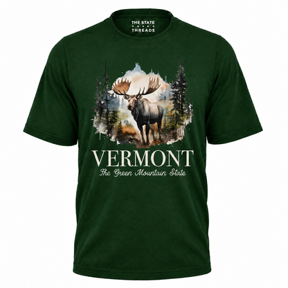 Vermont Watercolor Moose Forest Mountain State Pride Shirt