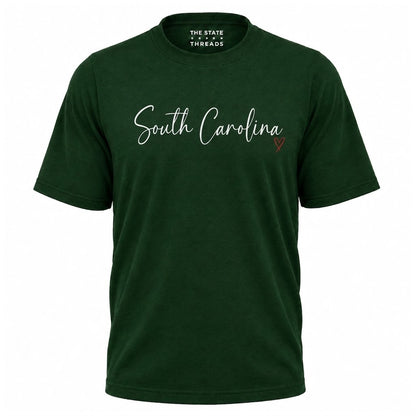 South Carolina Cursive Script Red Heart Graphic Shirt