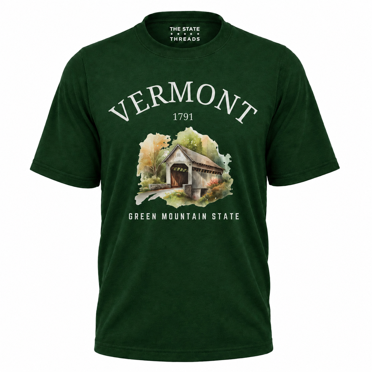 Vermont Green Mountain State Watercolor Covered Bridge Shirt