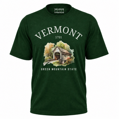 Vermont Green Mountain State Watercolor Covered Bridge Shirt