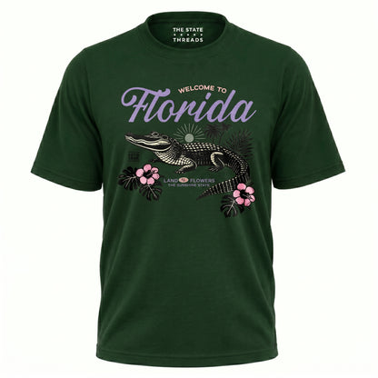 Welcome to Florida Alligator Retro Floral Summer Shirt