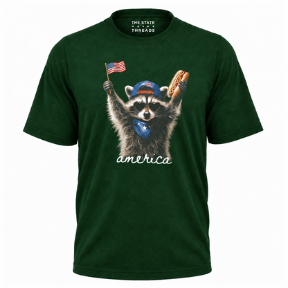 America Patriotic Raccoon Hot Dog Flag Graphic Shirt