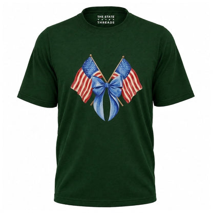 America Crossed Flags Coquette Bow Independence Day Shirt