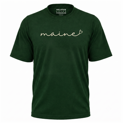 Maine Cursive Script Heart State Pride Shirt