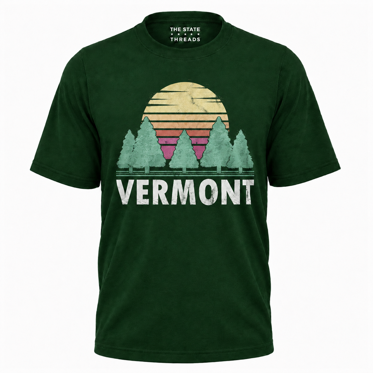 Vermont Retro Sunset Pine Trees Nature Hiking Shirt