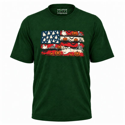 America Halloween Flag Spooky Ghost Pumpkin Shirt