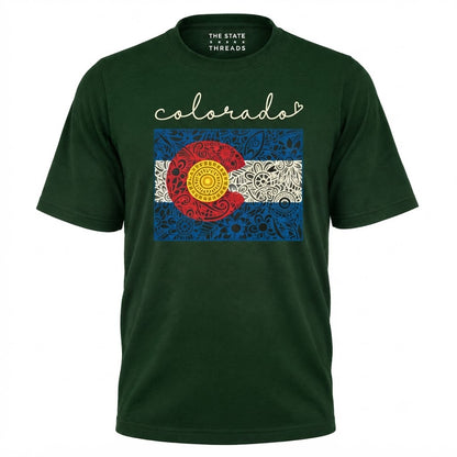 Colorado State Flag Floral Doodle Art Shirt