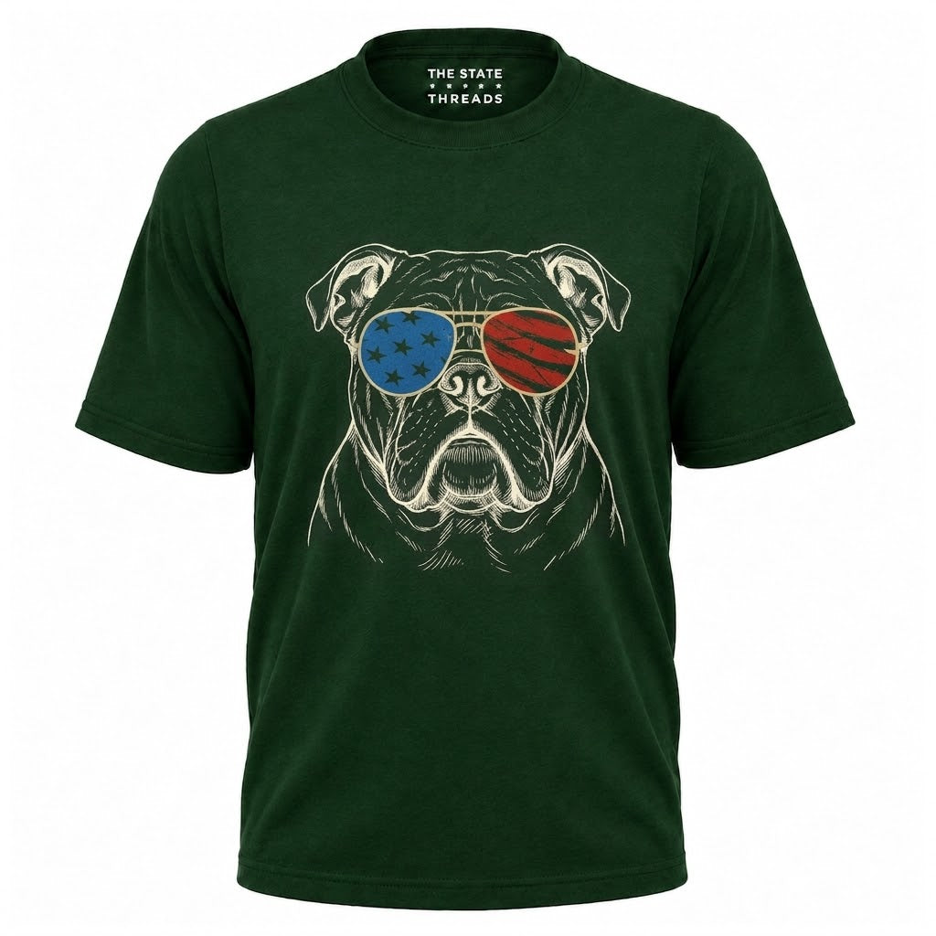 America Patriotic Bulldog Sunglasses Graphic Independence Shirt