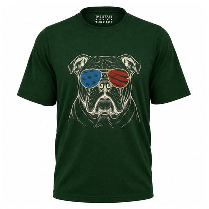 America Patriotic Bulldog Sunglasses Graphic Independence Shirt