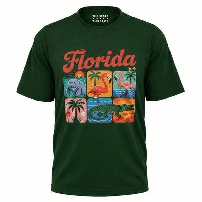 Florida Retro Wildlife Grid Sunshine State Shirt