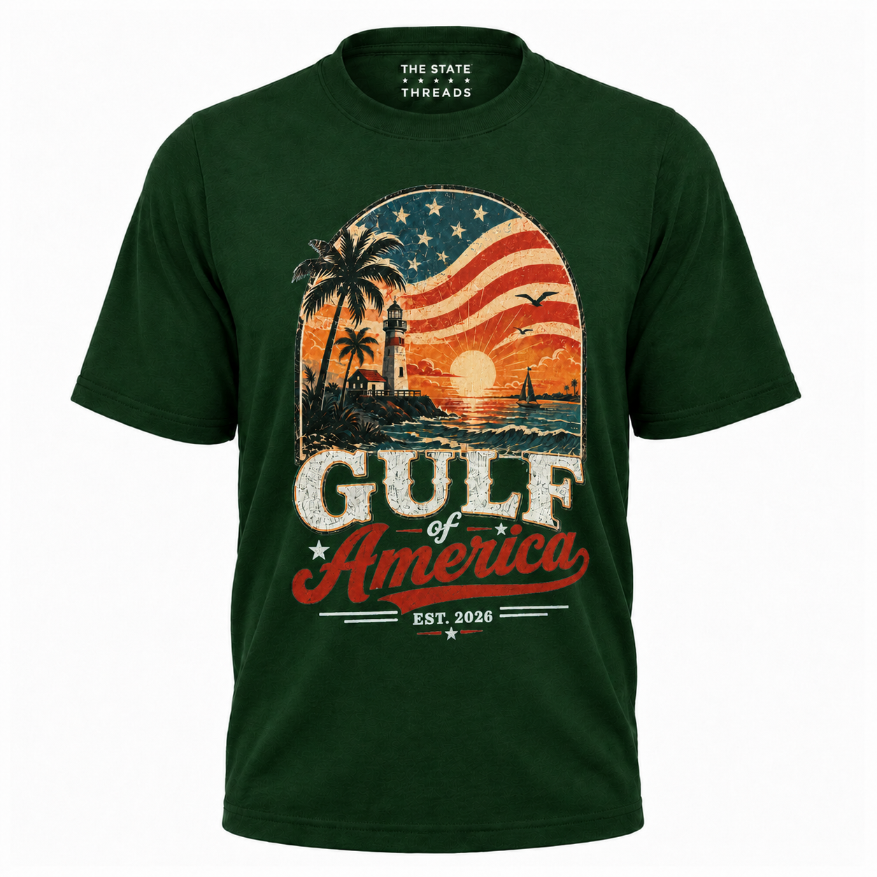 Gulf of America Lighthouse Coastal Sunset Patriotic Shirt