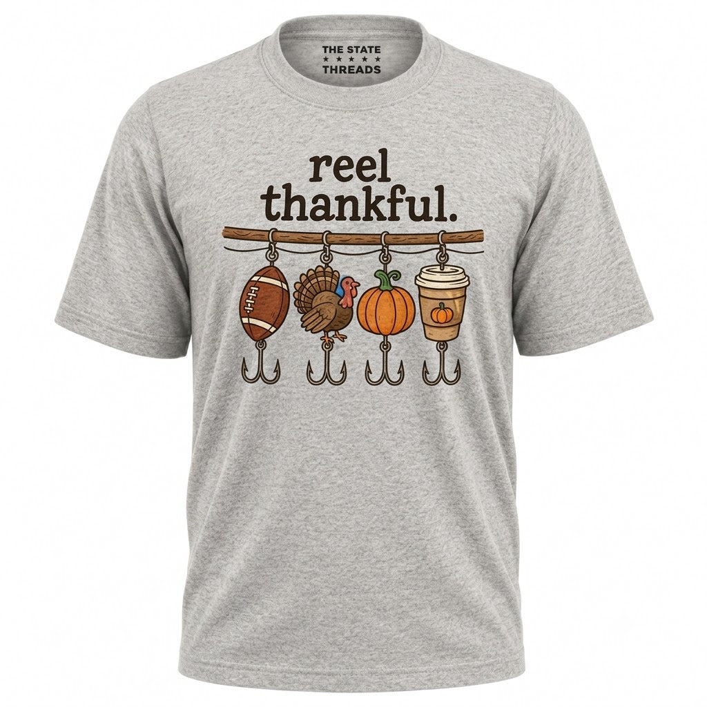 America Reel Thankful Thanksgiving Fishing Graphic Shirt