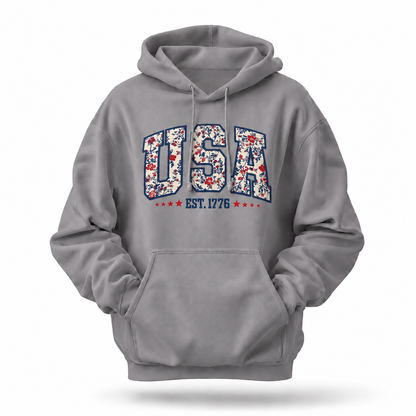 America Floral Est 1776 Patriotic Hoodie