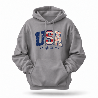 America Est 1776 Patriotic USA Flag Hoodie