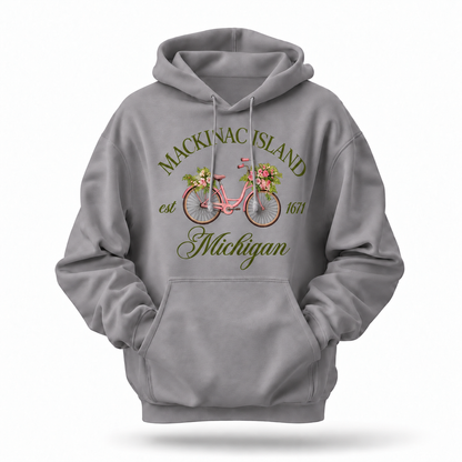 Mackinac Island Michigan Est 1671 Pink Bicycle Navy Hoodie