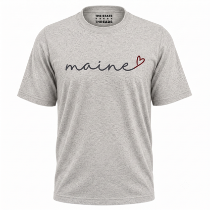 Maine Cursive Script Heart State Pride Shirt