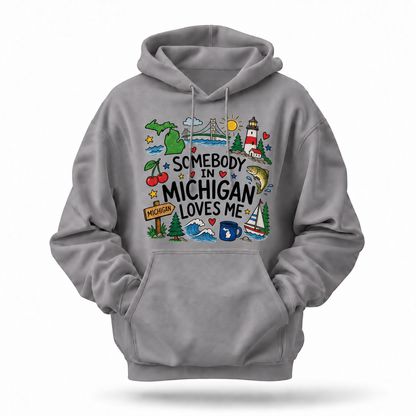 Somebody in Michigan Loves Me State Icons Navy Hoodie