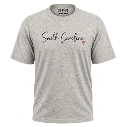 South Carolina Cursive Script Red Heart Graphic Shirt