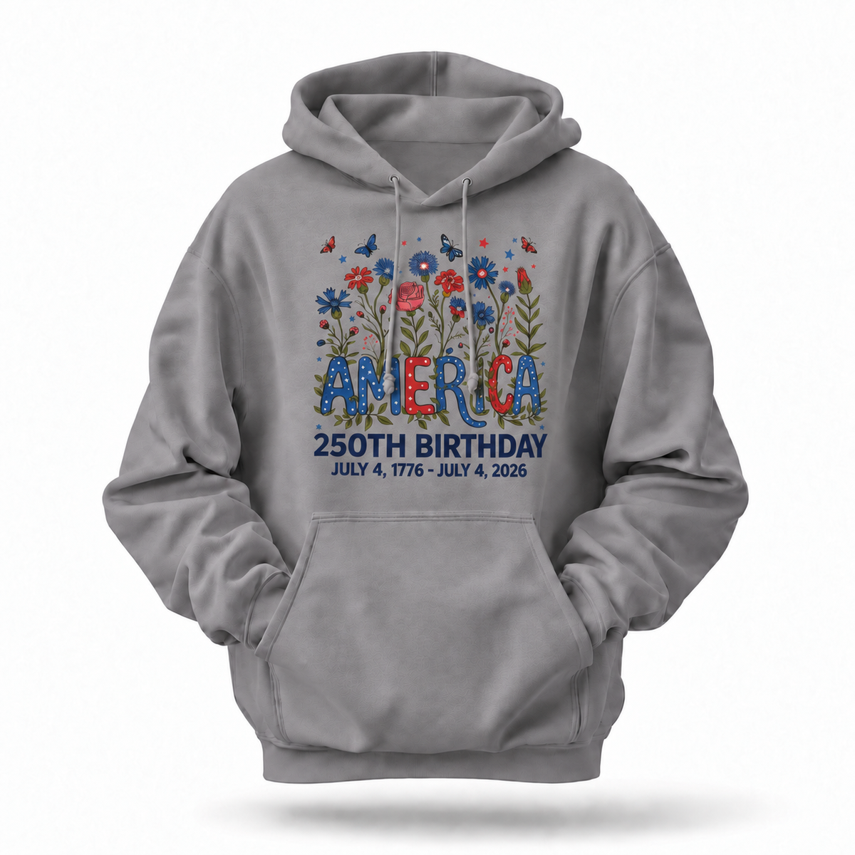 America 250th Birthday Floral Butterfly Hoodie