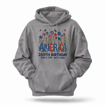 America 250th Birthday Floral Butterfly Hoodie