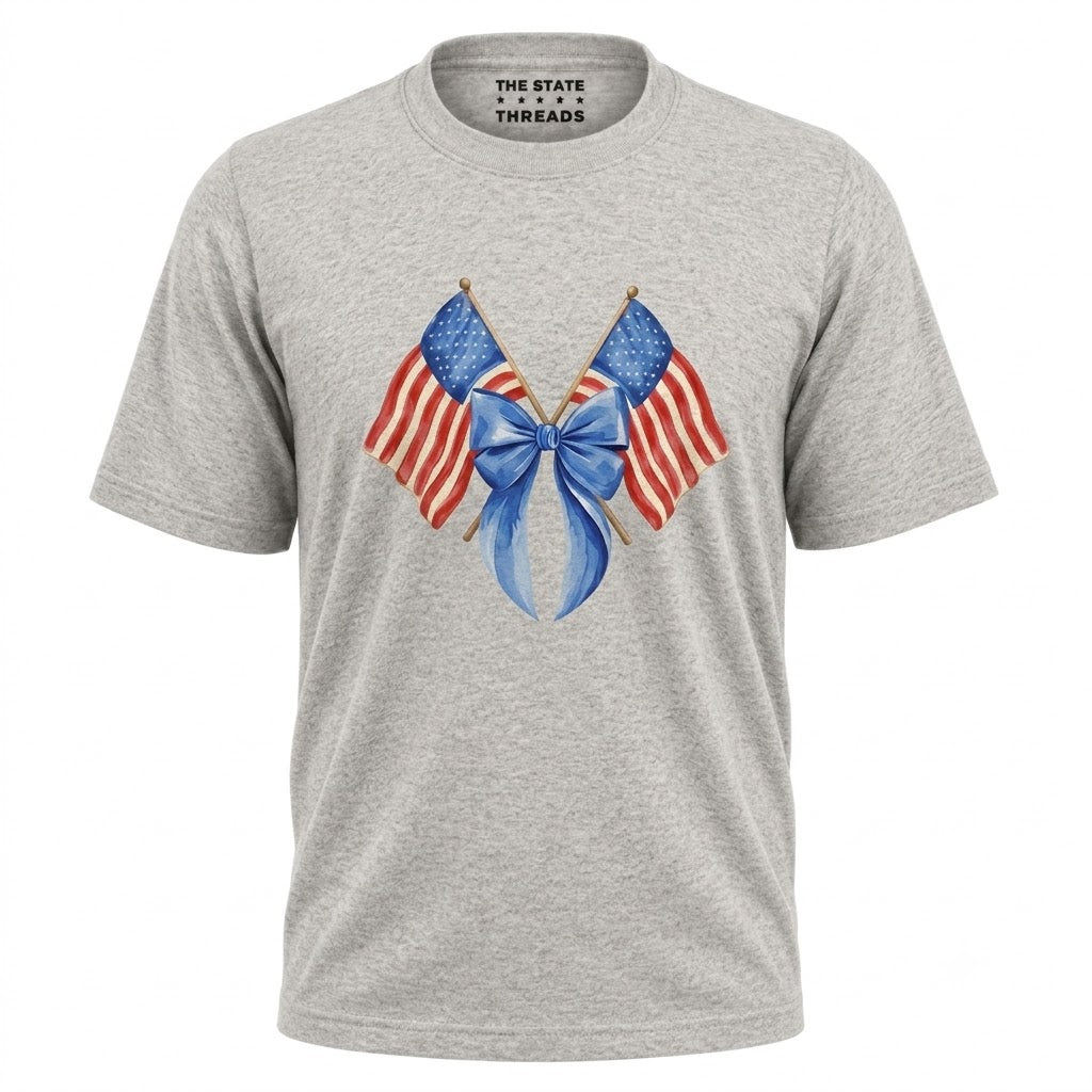 America Crossed Flags Coquette Bow Independence Day Shirt