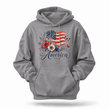 America Floral Butterfly Flag Vintage Hoodie