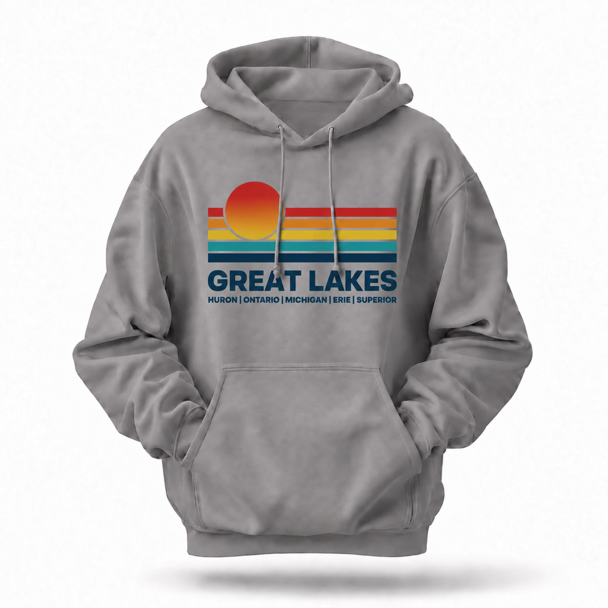 Great Lakes Retro Sunset Huron Ontario Michigan Erie Superior Hoodie