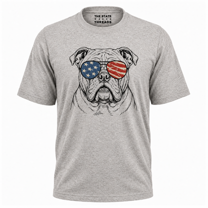 America Patriotic Bulldog Sunglasses Graphic Independence Shirt