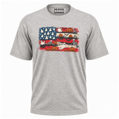 America Halloween Flag Spooky Ghost Pumpkin Shirt
